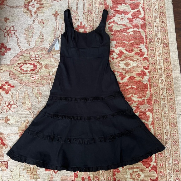 NWT Anthropologie Blythe Square Neck Tiered Ruffle A-line Midi Dress Black XXSP - Picture 12 of 14